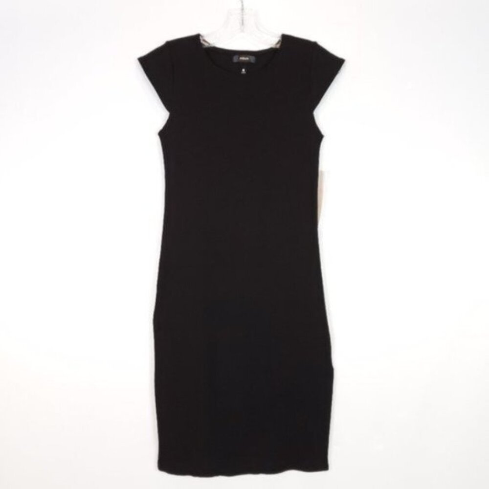 AQUA Black Cap Sleeve Midi Dress Size S